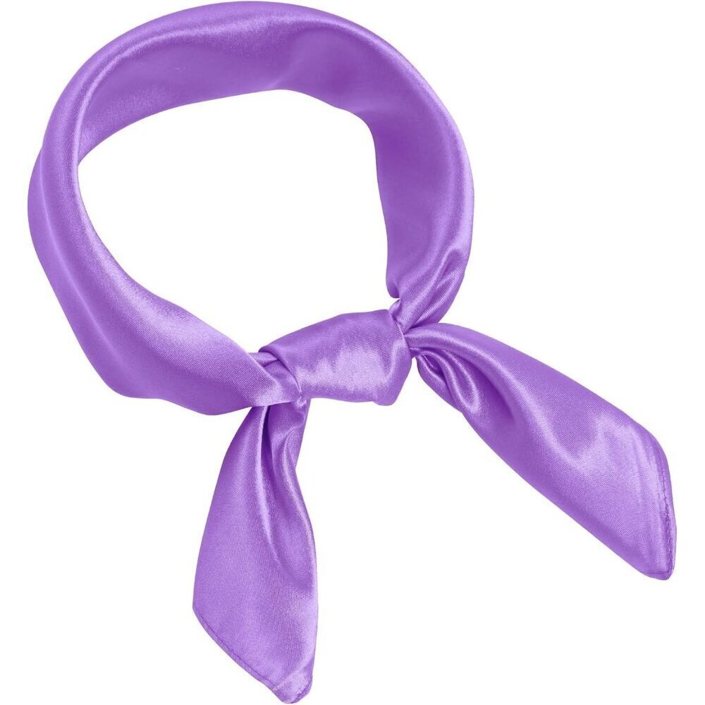 Women Light Purple Chiffon Square Ribbon Neck Scarf Satin Handkerchief Halloween